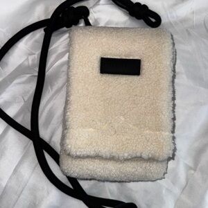 Hunter Cream Sherpa Crossbody Phone Pouch with Black Strap